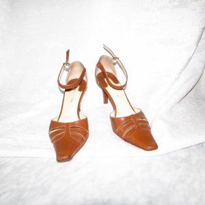 Ann Taylor Leather Tan Ankle Strap Heels
